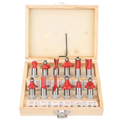 

Greensen 12pcs 12"127mmShank Carbon Steel Router Bit Woodworking Cutter Set in Wood Case Box