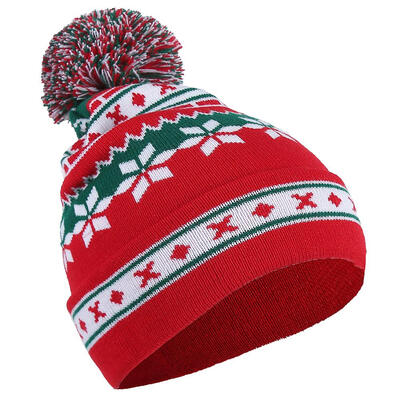 

Fashion Women Christmas Pompom Snowflake Print Hat Knitted Beanie Cap Gift