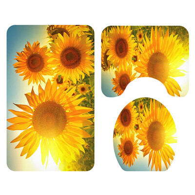 

Gobestart Sunflower Shower Curtain Floor Mat Four-piece Bathroom Mat Set