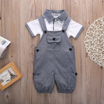 

Newborn Infant Baby Boys Gentleman Clothes Shirt Tops Bib Pants Outfits Set