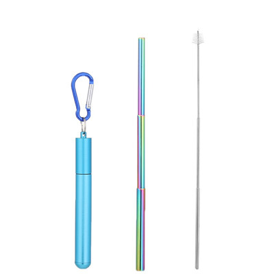 

Portable Reusable Drinking Telescopic Stainless Steel Straws Sets Carabiner