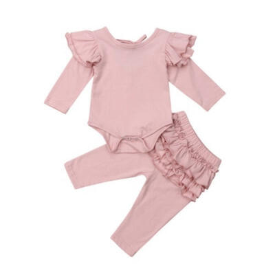 

Newborn Baby Girl Fly Sleeve Tops Romper Ruffle Long Pants Outfits Clothes 0-18M
