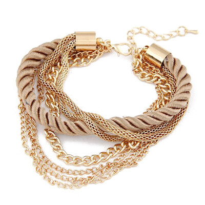 

Women New Special Design Easy Bracelets 6 Colors Girls Trendy Jewelry Multi-layer Woven Alloy Metal Jewelry Bracelet
