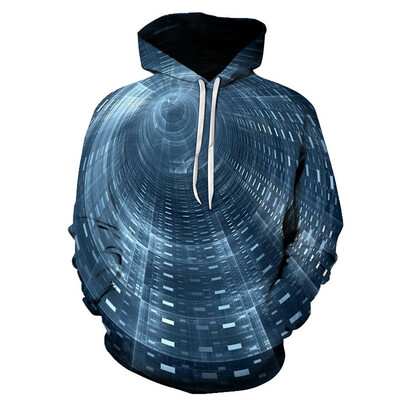 

Toponeto Mens Creative Casual 3D Geometric Dizzy Print Long Sleeve Hooded Sweater Coat