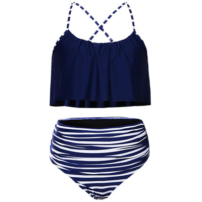 

Women Plus Size Striped High Waisted Bikini Set Tankini