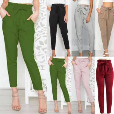 

Women Ruffed Waist Trousers Office Casual Loose Harem Pants Stretch Belted