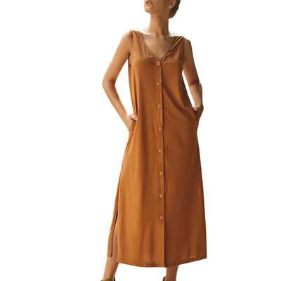 

Fashion Personality Solid Color Single-breasted Jumpsuit Skirt Skirt Split Long Vest Dress
