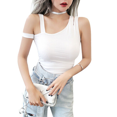 

Womens Asymmetrical Collar Cold Shoulder Sleeveless T-Shirt