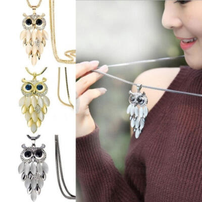 

UK Fashion Women Long Necklace Crystal Sweater Owl Pendant Chain Rhinestone Gift