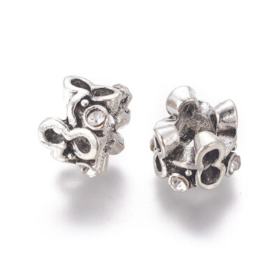 

Alloy European Beads Large Hole Beads with Rhinestone Crystal Antique Silver 10x8mm Hole 5mm