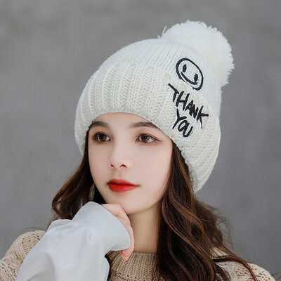 

Hat Female Winter Warm Wool Cap Korean Version 100 Sets Knitted Hat Set Letter Thickening Fashion Cold-proof Head Cap