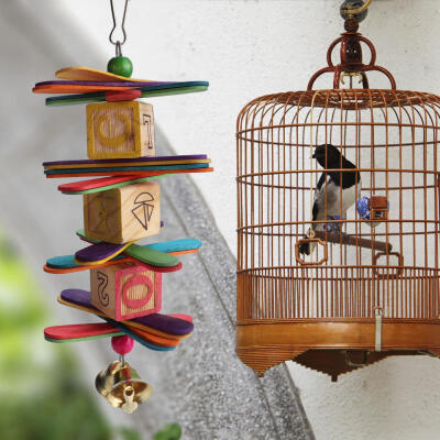 

Greensen Pet Birds Parrot Toy Hanging Chew Toy Blocks with Bell