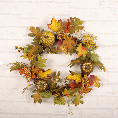 

〖Follure〗Pumpkin Harvest Silk Fall Front Door Wreath Front Door Decor with Rich Fall Col