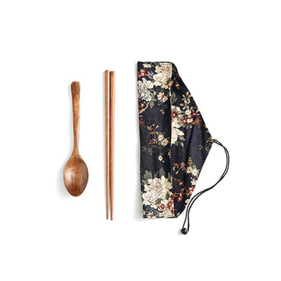 

Portable Lunch Tableware Natural Wooden Fork Spoon Chopsticks Cutlery Sets
