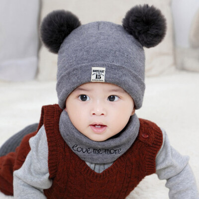 

Kids Baby Boys Girls Hooded Caps Hat Winter Warm Knit Flap Cap Scarf Suit For 0-1 Years Old
