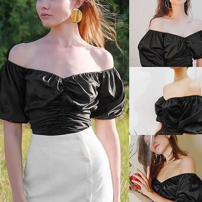 

Nomeni Fashion Women Sexy Short Sleeve Bandage Off Shoulder V-Neck Blouse Tops
