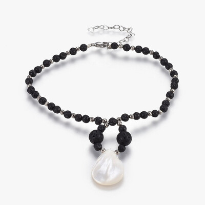 

Spiral Shell Charm Anklets with Non-magnetic Synthetic Hematite Beads&Natural Lava Beads&304 Stainless Steel Findings Bu