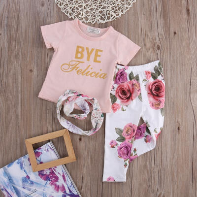 

3Pcs Newborn Baby Girls Floral Outfit T shirt Pants Leggings Clothes Hairband