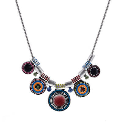

New Choker Necklace Ethnic Collare Retro Steel Colorful Beads Pendant Statement Necklace for Women Jewelry