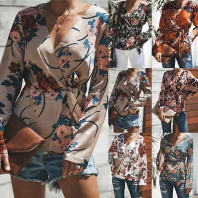 

Womens Floral Chiffon Shirts Blouse Casual Loose Long Sleeve T-Shirt Autumn Tops 6 Styles
