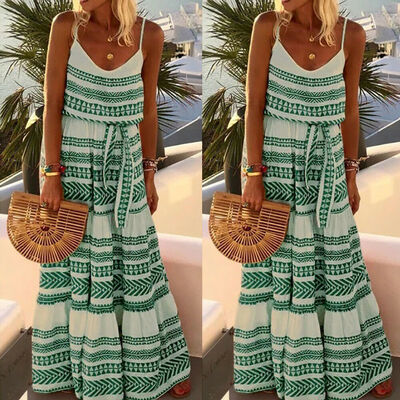 

Women Summer Boho Loose Beach Party Off-the-shoulder Long Maxi Dress Kaftan Print Full Length Shirt Dress Sundress Plus Size