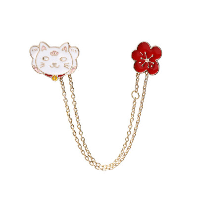 

Cartoon Teddy Dog Cat Chain Bone Drop Oil Brooch With Chain Denim Jackets Pin Badge Jewelry Gift For Kids