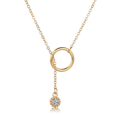 

Women Trendy Gold Pendant Necklace Rhinestone Through Circle Charm Romantic European Style Wedding Jewelry For Female Gold Color