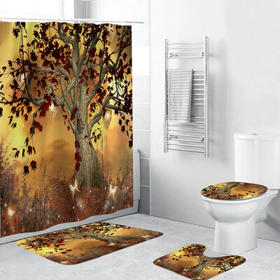 

Gobestart 4PCS Non Slip Toilet Polyester Cover Mat Set Bathroom Shower Curtain