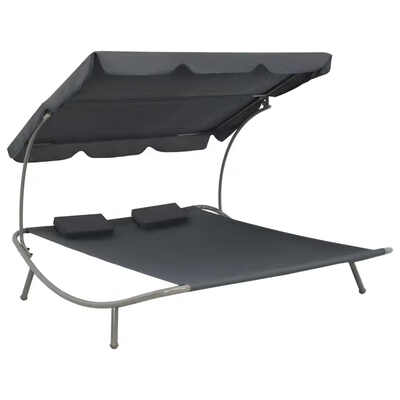 

Outdoor Lounge Bed with Canopy Steel&Fabric Gray