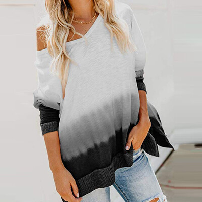 

Tailored Womens Casual Tie Dyes Print Sexy Loose V Neck Pullover Blouses Sweatshirt