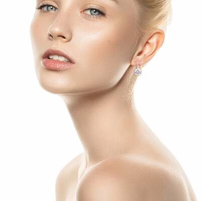

Yoursfs Emamel Flower Clip on Earrings with Round Clear Cubic Zirconia Dangling Earrings