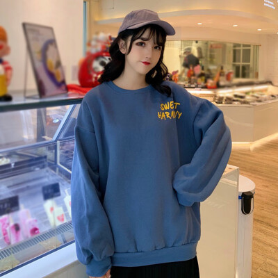 

Women Hoodies Casual Two Sided Letter Print Thin O-Neck Long Sleeve Mid-Long Pullovers Sweatshirts