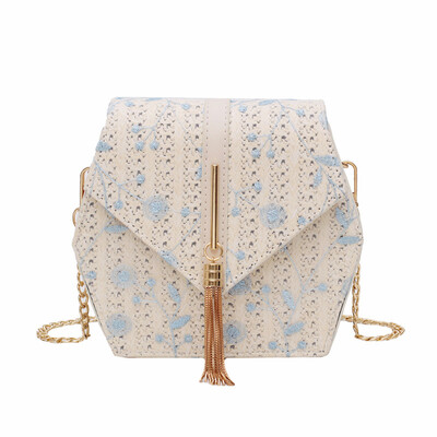 

Hexagon Style Straw Lace embroidery Bag Handbags Women Summer Rattan Bag Handmade Woven Beach Bohemia Handbag 2019 New Fashion