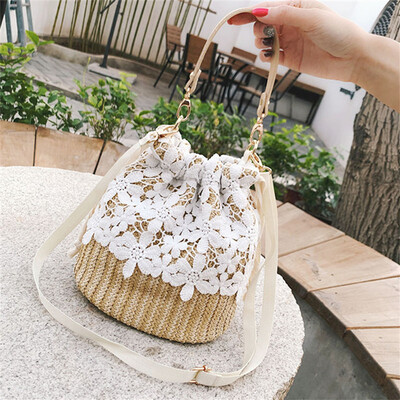 

Fairy pouch female new literary lace woven bucket bag tide fashion handbag shoulder messenger bag