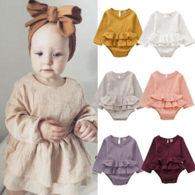 

US Newborn Infant Baby Girl Clothes Long Sleeve Romper Dress Cotton&Linen Outfit