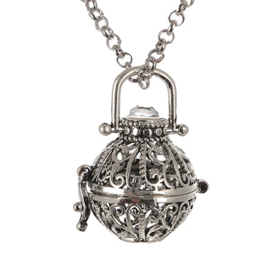 

Copper Mexican Pendant Carved Ball F Aromatherapy Oil Necklace Necessaries Chime Silver Gift Heart Wing Design Necklace