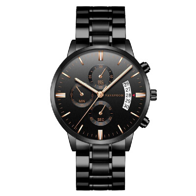 

Mens stainless steel belt business casual calendar quartz watch waterproof black steel factory watch