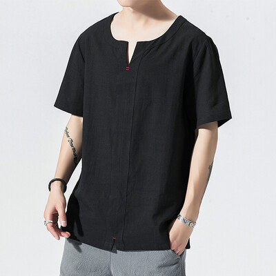 

Toponeto Mens Summer Casual Fashion Pure Color Cotton Linen Short Sleeve T-Shirts Tops