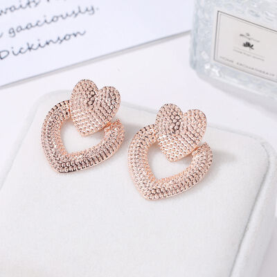 

Women Ethnic Style Retro Love Scrub Earrings Zinc Alloy Metal Retro Openwork Double Peach Wild Jewelry Earrings