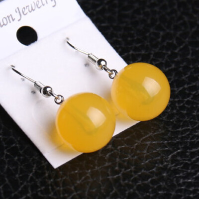 

Fashion Women 10mm Orang Jade Round Bead Silver Hook Earrings Jewelry 7Colors