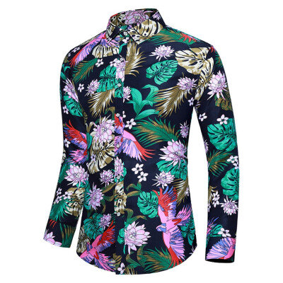 

Toponeto Men Casual Summer Printed Button Long Sleeve Hawaiian T-Shirt Top Blouse