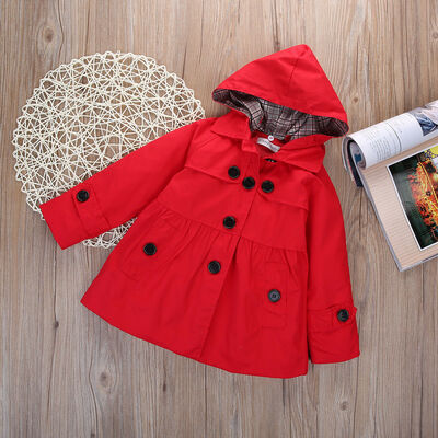 

2-7 Year Kid Girl Hooded Long Trench Rain Coat Jacket Parka Outwear Clothing