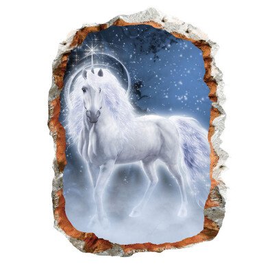 

3D Environmental Protection Wall Decoration Painting Of Broken Unicorn Wonderful Unicorn White Horse Window childrens Poster