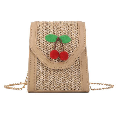 

Straw Weaving Cherry Shoulder Messenger Handbags Women Chain Crossbody Bags