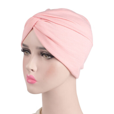 

10 Colors Women Muslim Stretchy Cancer Chemo Hat Pleated Bandanas Turban Beanie Cap Indian Cap