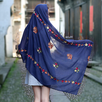 

Summer new national wind cashew flower cotton&linen scarf sunscreen shawl retro embroidered silk scarf female shawl wholesale