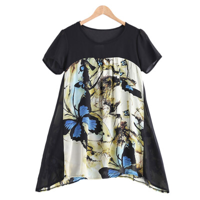 

Plus Size Sweet Butterfly Print Asymmetrical Blouse