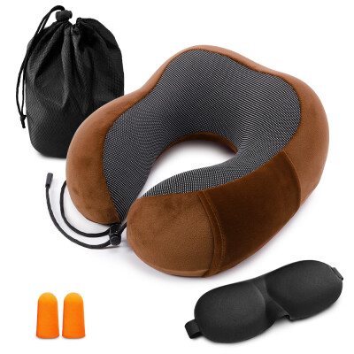 

Travel Pillow Memory Foam Neck Pillow Neck Head Support Pillow with Waterproof Travel Bag Eye Mask&Ear Plugs for Airplane Cars