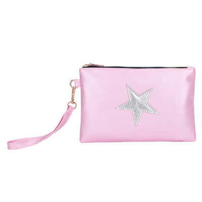 

Factory direct new non-profit Women Fashion Leather Star Pattern Zipper Clutch Bag Coin Bag Makeup Pouch
