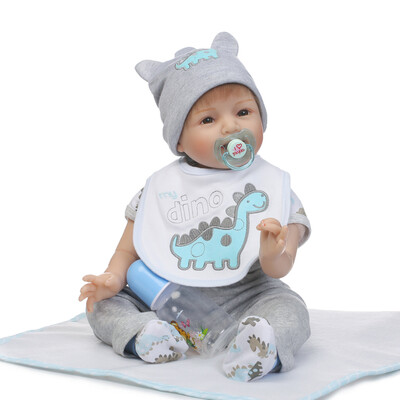 

22inch 55cm Reborn Baby Doll Girl PP filling Silicon With Blue Dinosaur Clothes Lifelike Cute Gifts Toy